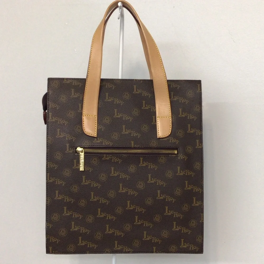 LEROY BROWN TOTE HANDBAG VINTAGE OLD STOCK NEW LOGO LEATHER TRIM 13 X 11 X 3